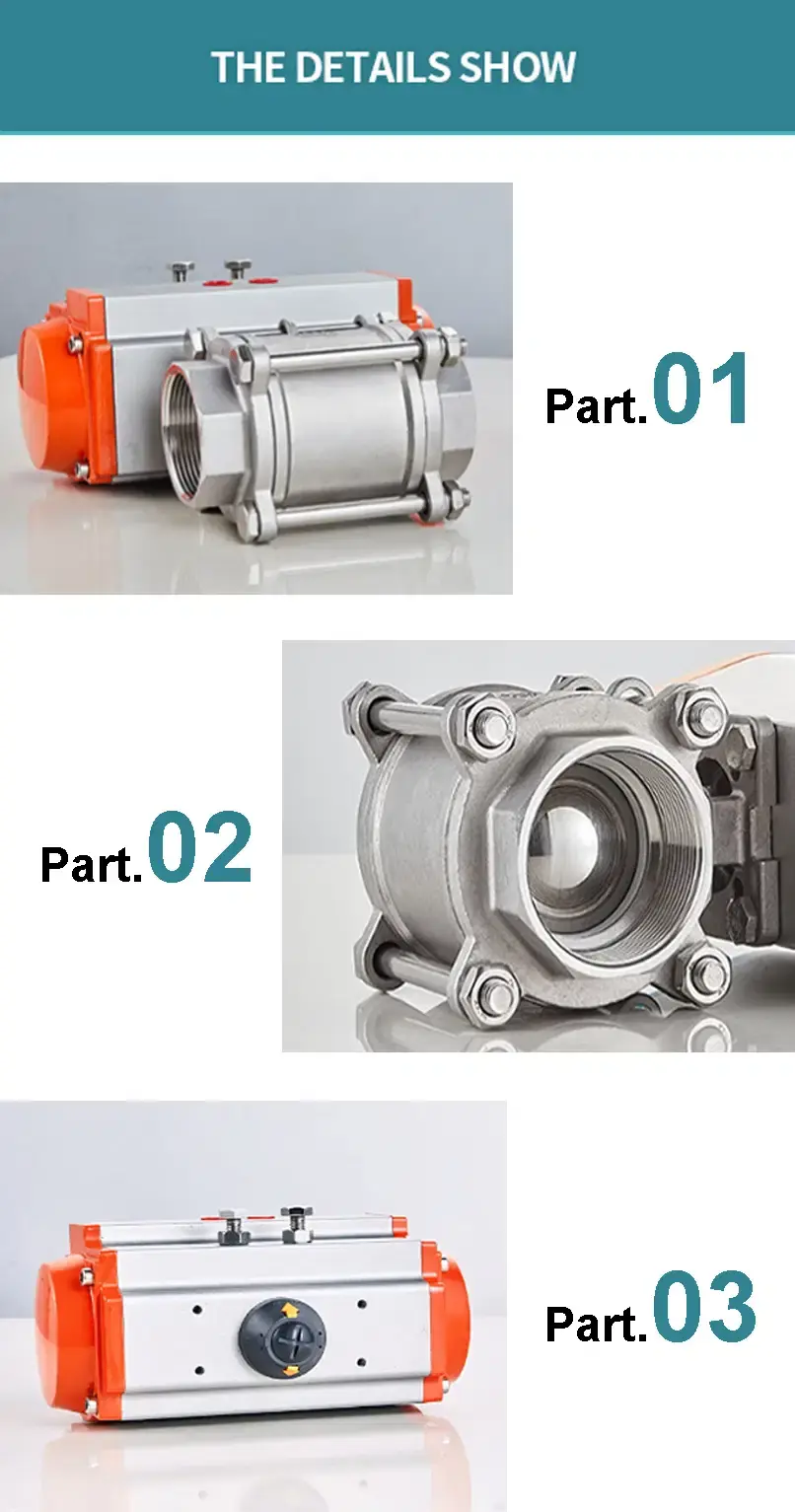 Thumbnail: DN10 High-Platform Pneumatic Ball Valve – Three-Piece, 304 Stainless Steel