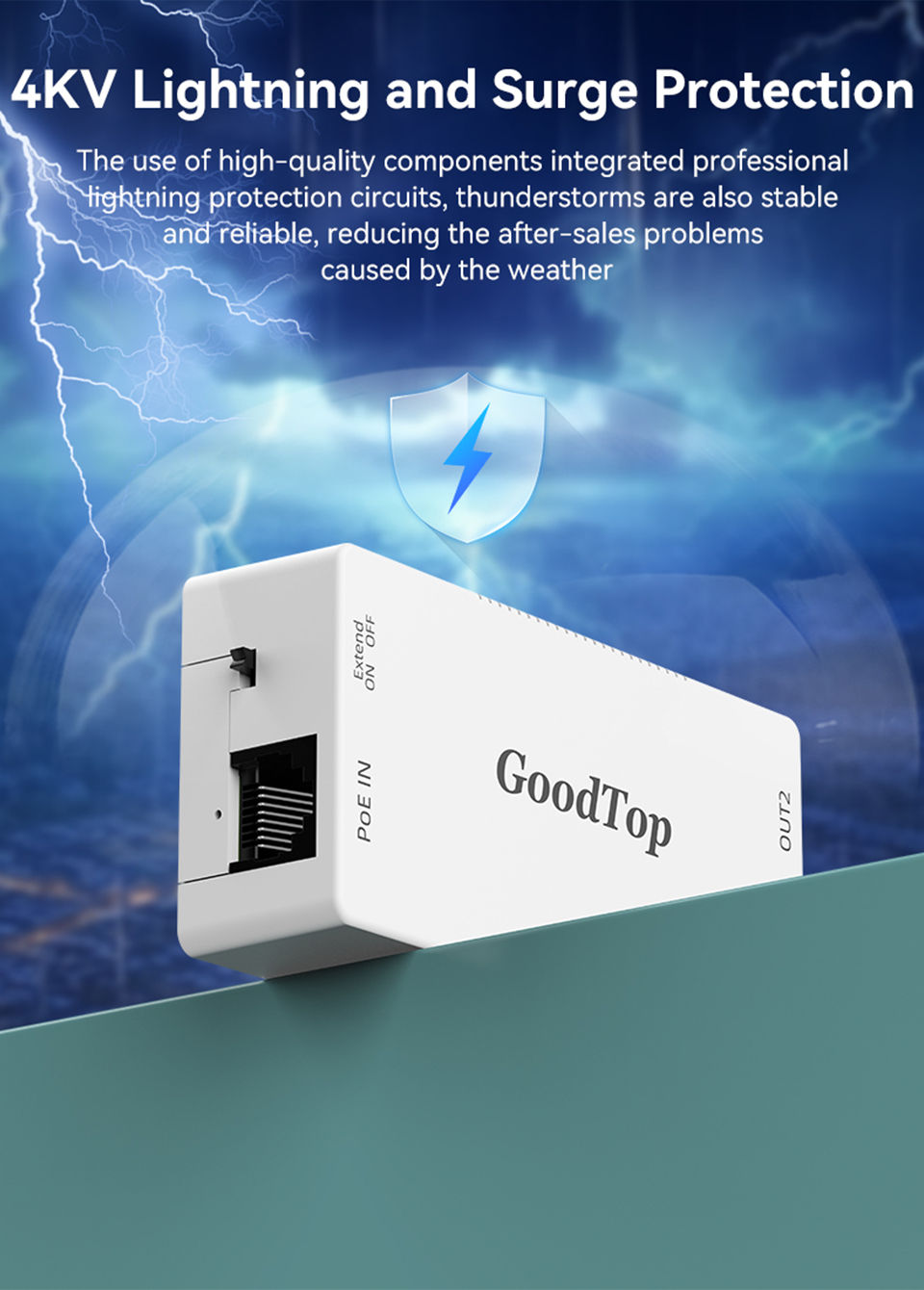 Thumbnail: 2-Port PoE Extender / Repeater (1-In 2-Out) | IEEE 802.3af/at | 4kV Surge Protection