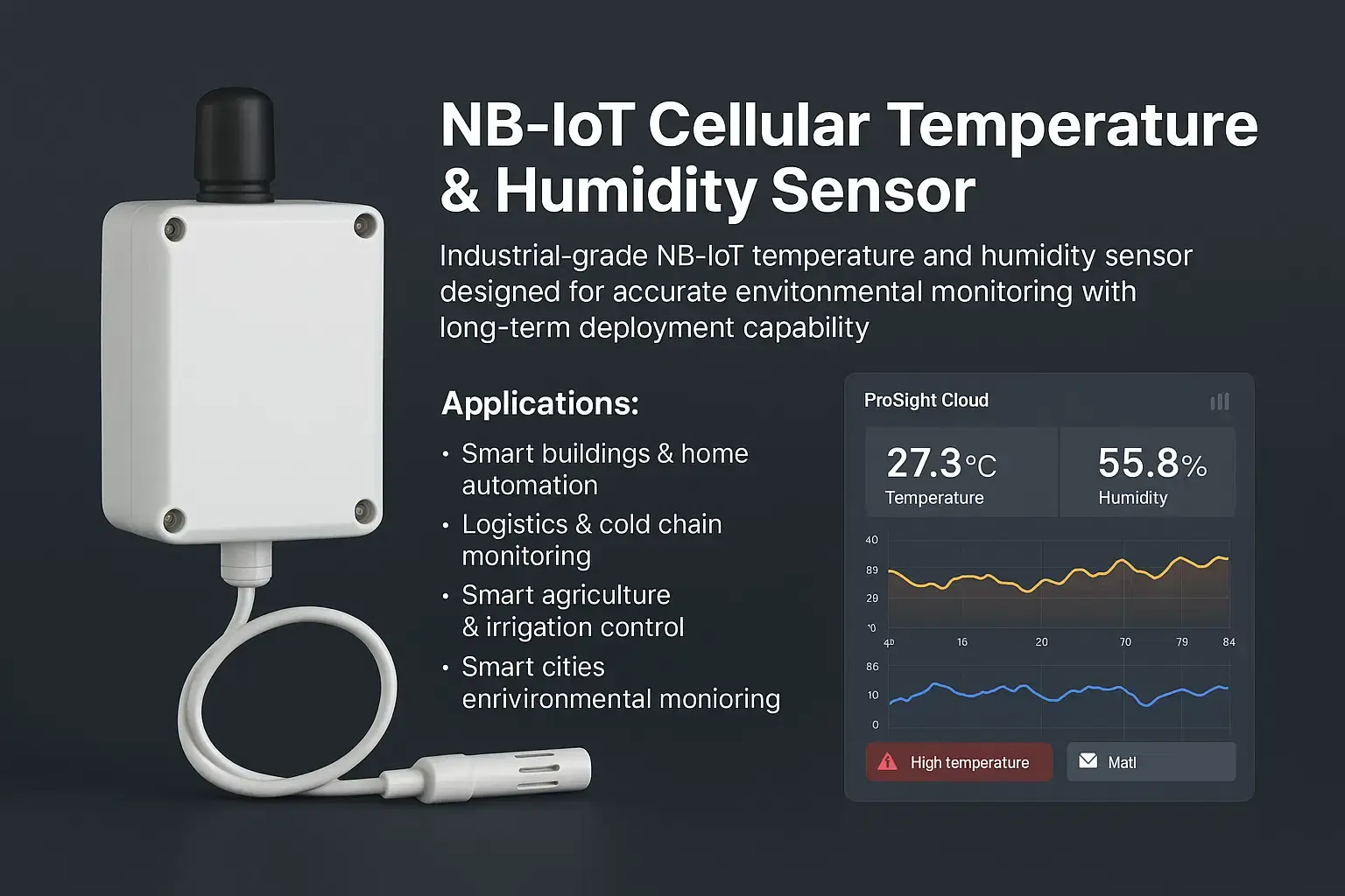 4G Cellular Temperature & Humidity Sensor – Outdoor Long-Life Monitoring
