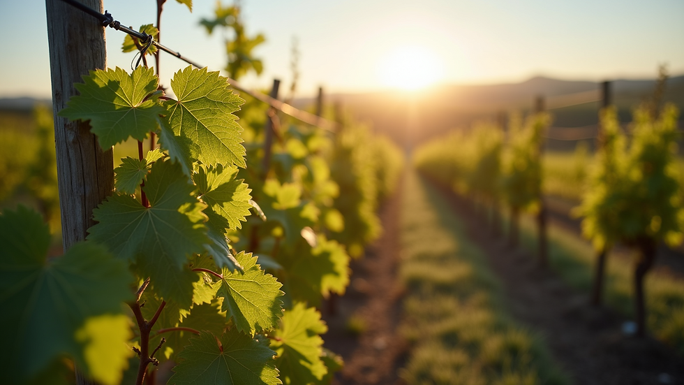 Eye-level view of a vineyard protected by frost monitoring technology