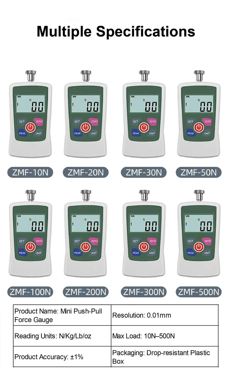 Thumbnail: Digital Force Gauge 0–500N Push Pull Tester with High Resolution LCD Display