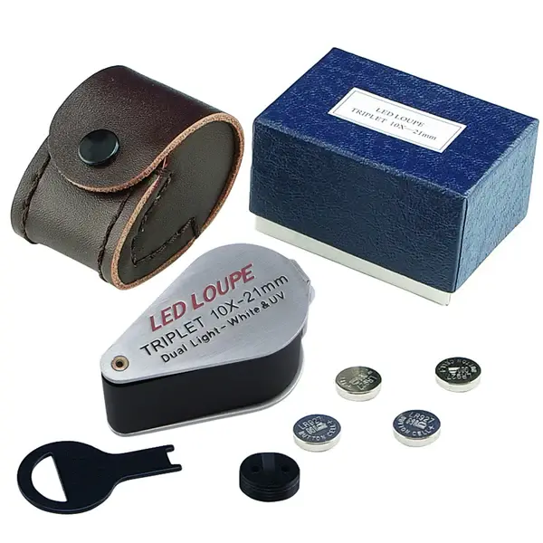 Mini 10X Jeweler Loupe Magnifier + LED & UV light, 21mm lens