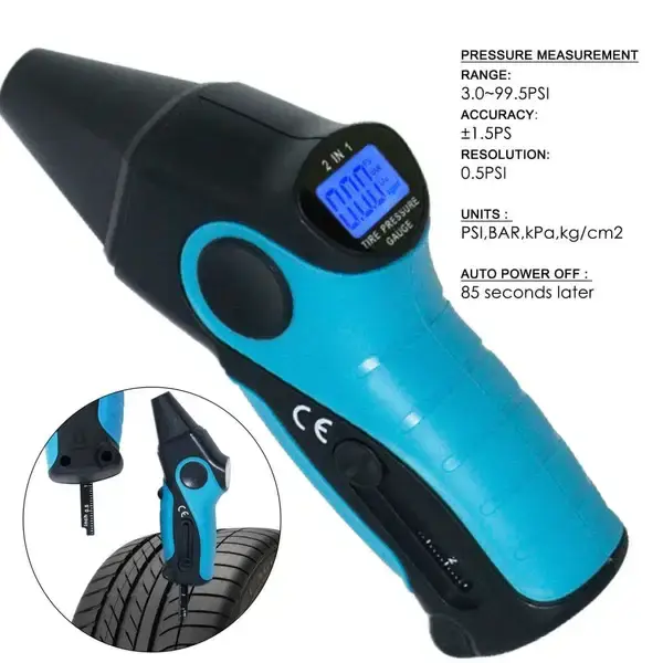 Thumbnail: 2-in-1 Digital Tire Pressure & Tread Depth Gauge with LCD Display