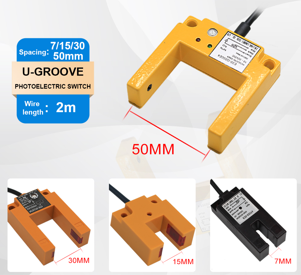 U-Type Slot Photoelectric Sensor – Through-Beam, Adjustable Sensitivity, IP65