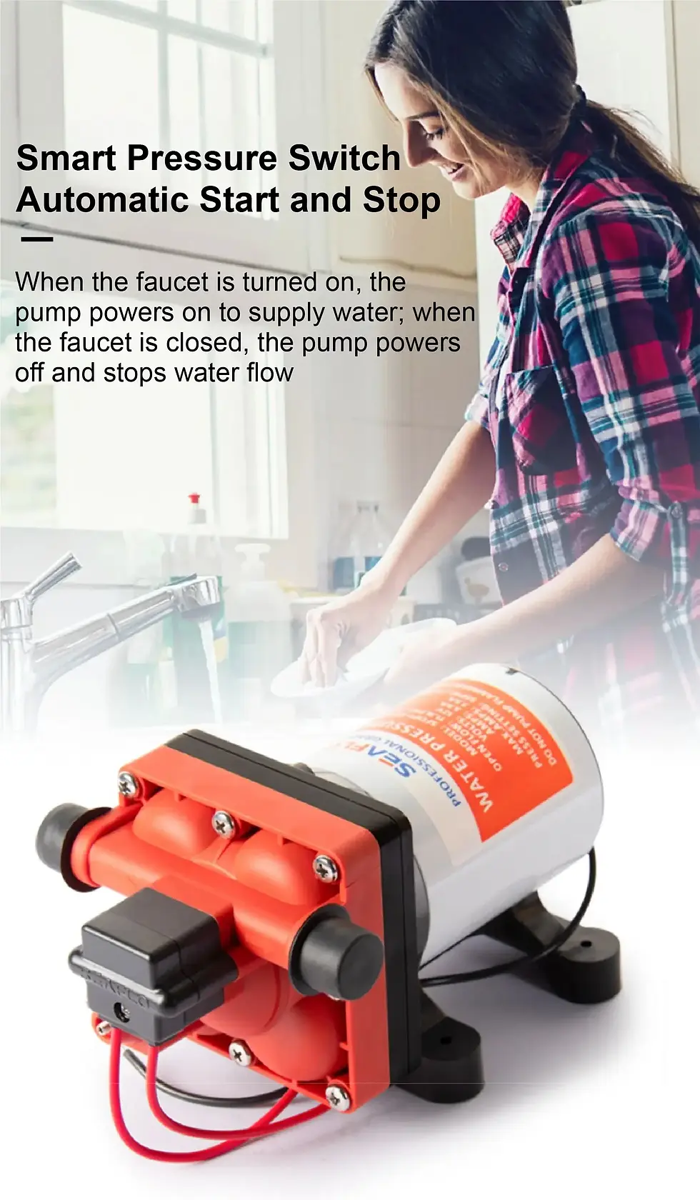 Thumbnail: 12V DC Self-Priming Diaphragm Booster Pump – 5.6 L/min, 35 PSI Shut-Off