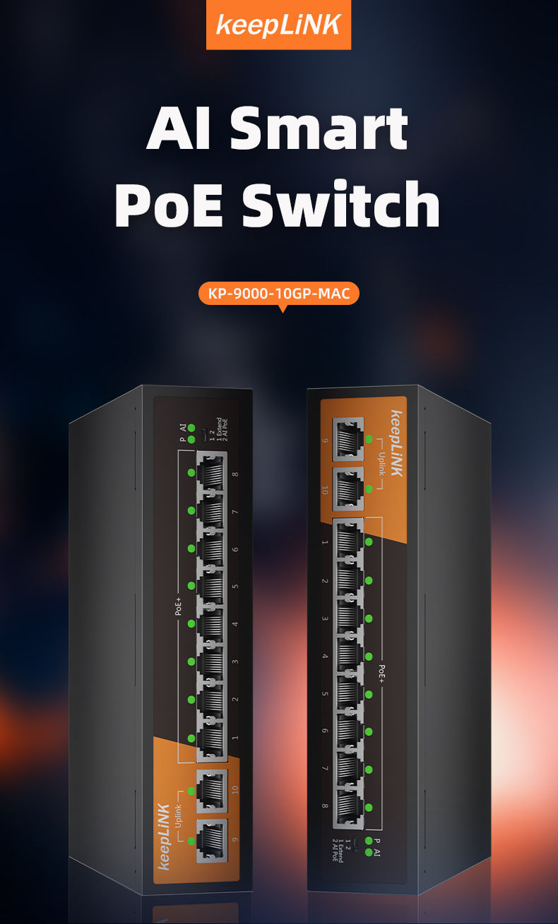 Thumbnail: 10-Port Gigabit Unmanaged PoE Ethernet Switch with 8 × PoE Ports and 2 × RJ45 Uplinks