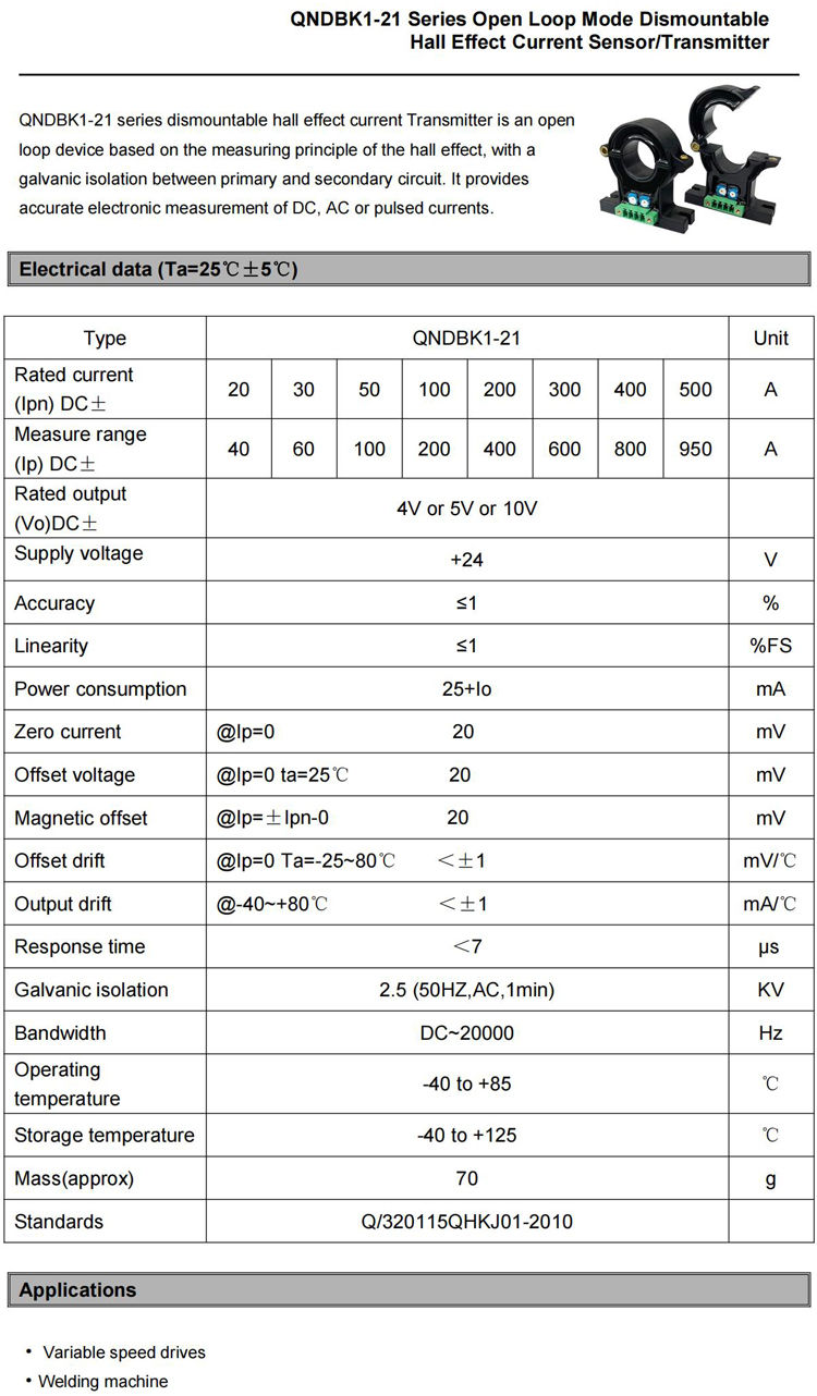 Thumbnail: Split Core AC Current Sensor – 4–20mA / 0–5V / 0–10V Output (10A to 500A Ranges)