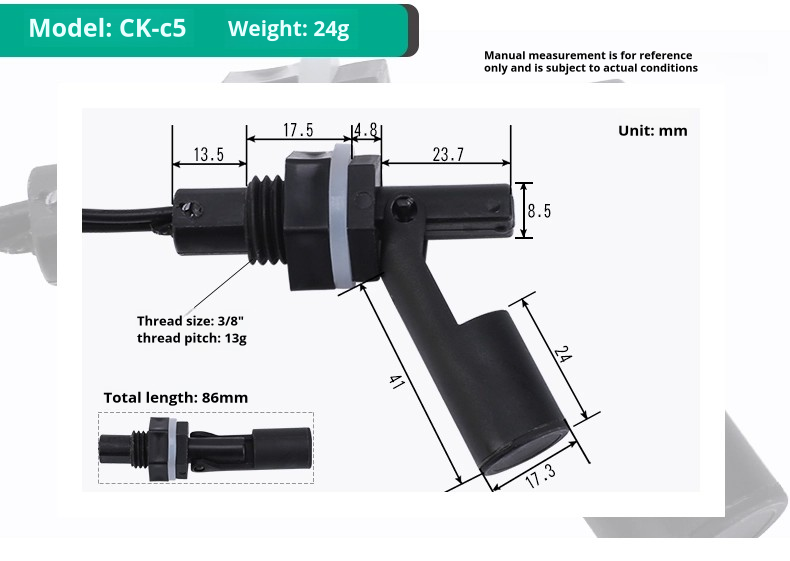 Thumbnail: Mini Plastic Float Level Switch – Duckbill Type, Liquid Level Detection