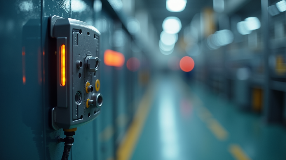 Eye-level view of industrial sensors installed on manufacturing equipment
