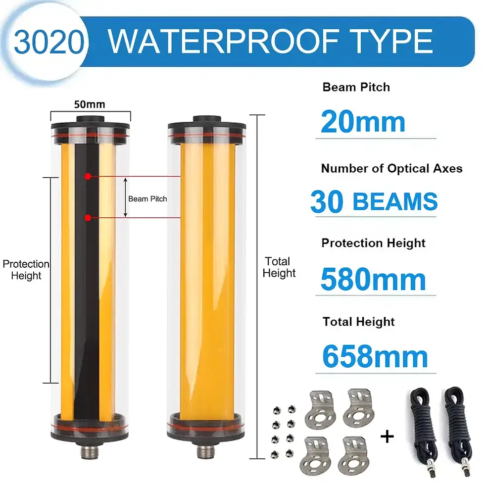 Thumbnail: Waterproof Safety Light Curtain – IP68, 20 mm Resolution, Industrial Grade