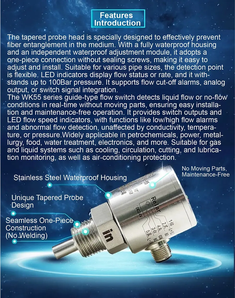 Thumbnail: Thermal Flow Switch 24V DC Stainless Steel Paddle Type with Relay / PNP / NPN