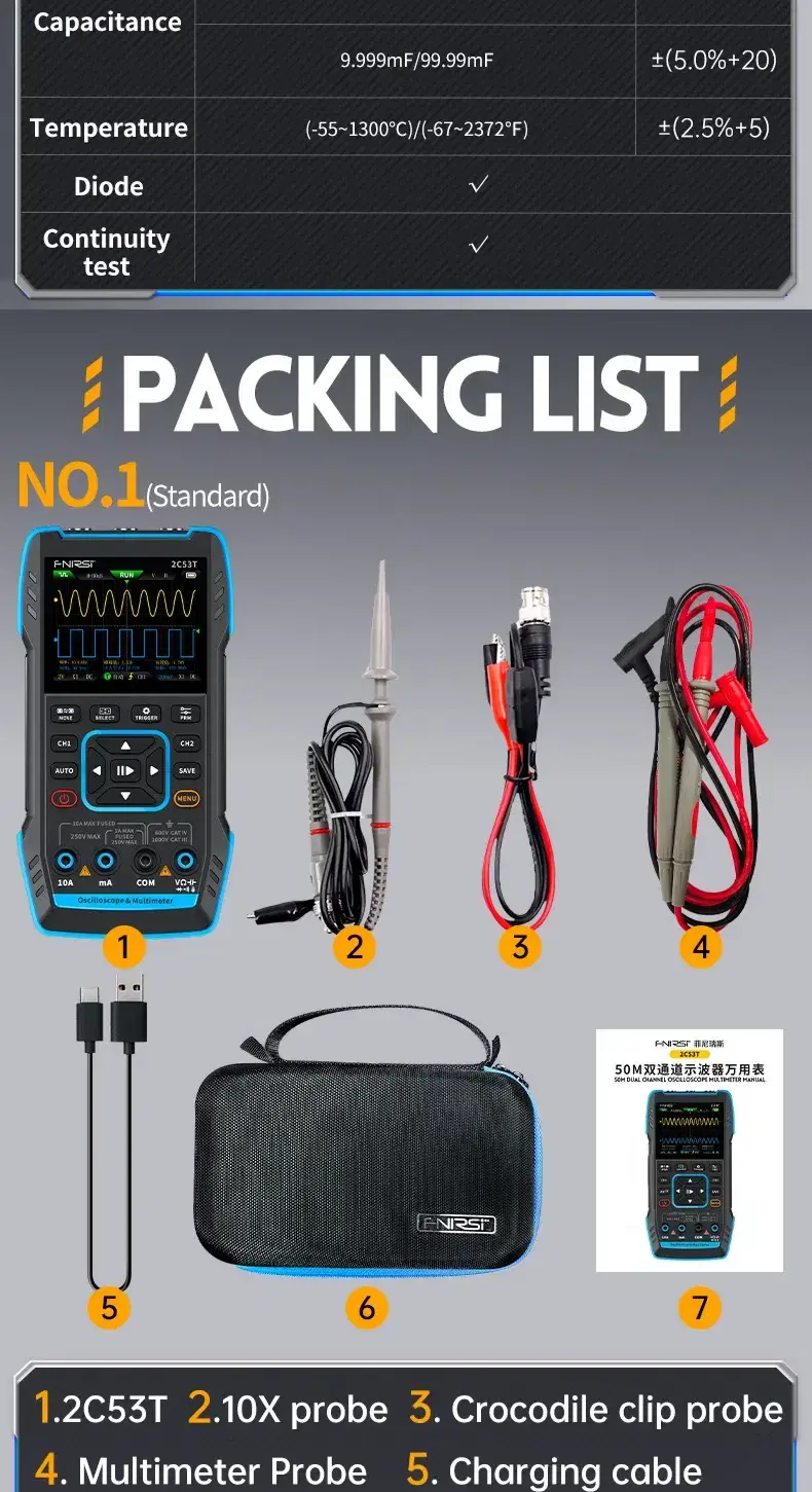 Thumbnail: 3-in-1 Handheld Oscilloscope Multimeter & Signal Generator – 50MHz Bandwidth
