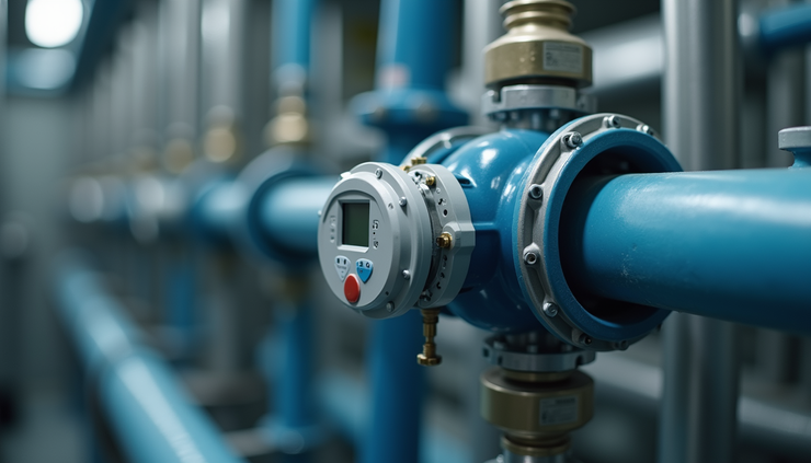 Close-up view of a micro differential pressure transmitter mounted on industrial piping