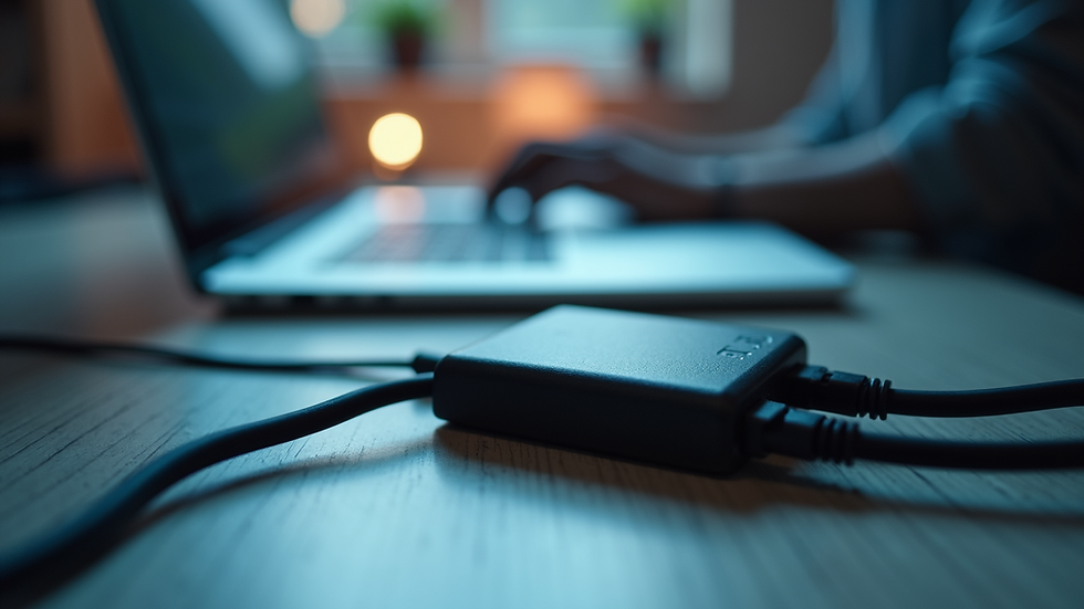 Eye-level view of USB data logger connected to laptop for data download