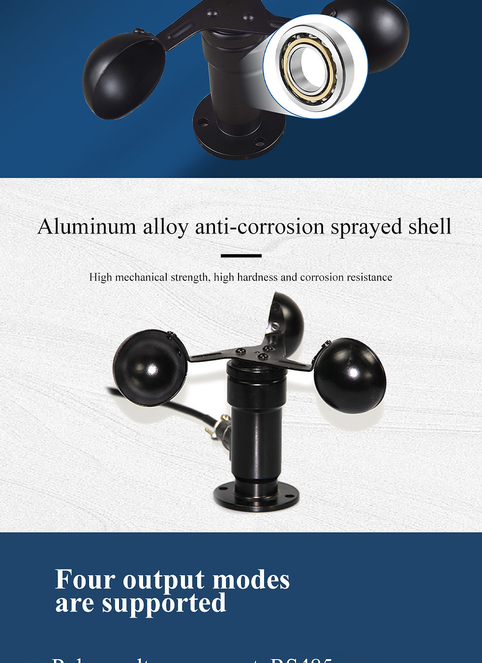 Thumbnail: Aluminium Alloy Wind Speed Sensor | Outdoor Anemometer for Marine & Industrial Use