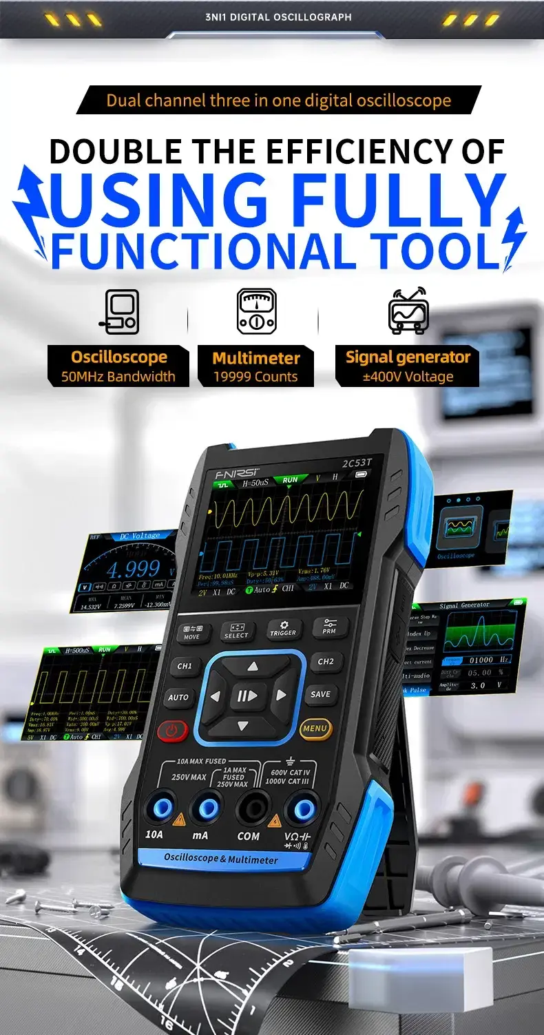 Thumbnail: 3-in-1 Handheld Oscilloscope Multimeter & Signal Generator – 50MHz Bandwidth