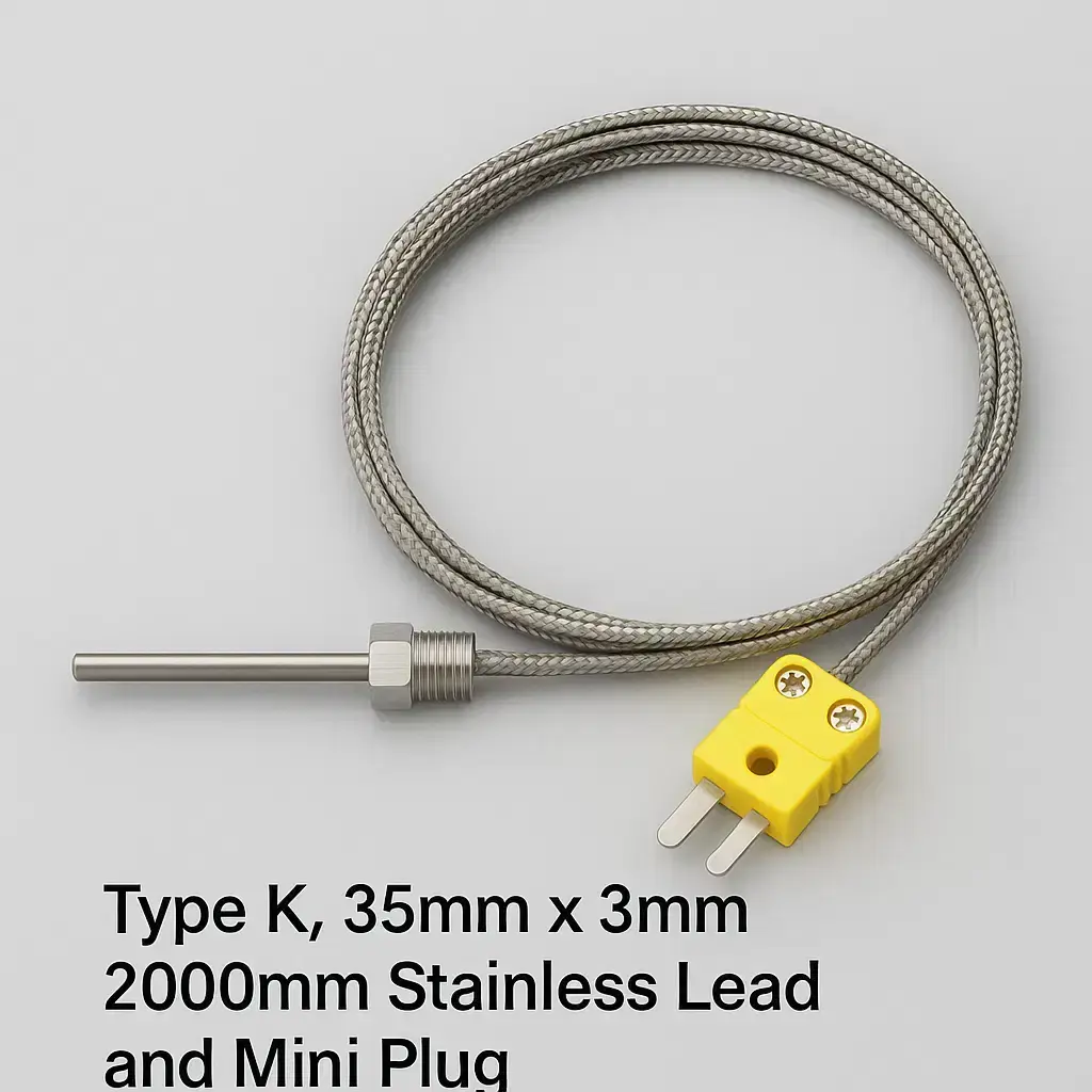 K-Type Thermocouple Probe – 35mm x 3mm | 2m Braided | Diesel & Engine Monitoring