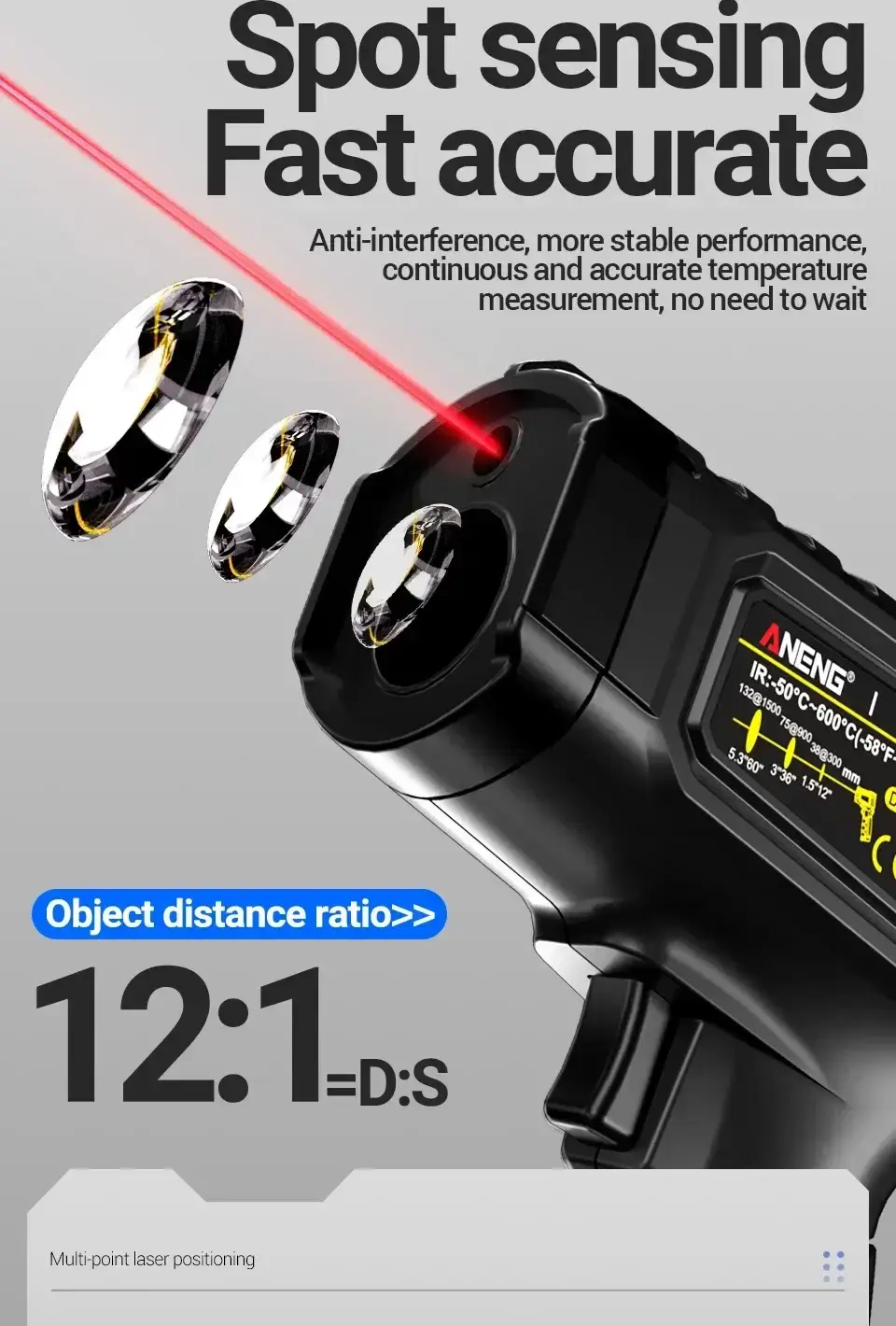 Thumbnail: Industrial Infrared Thermometer | Non-Contact Temperature Gun −50 °C to 600 °C