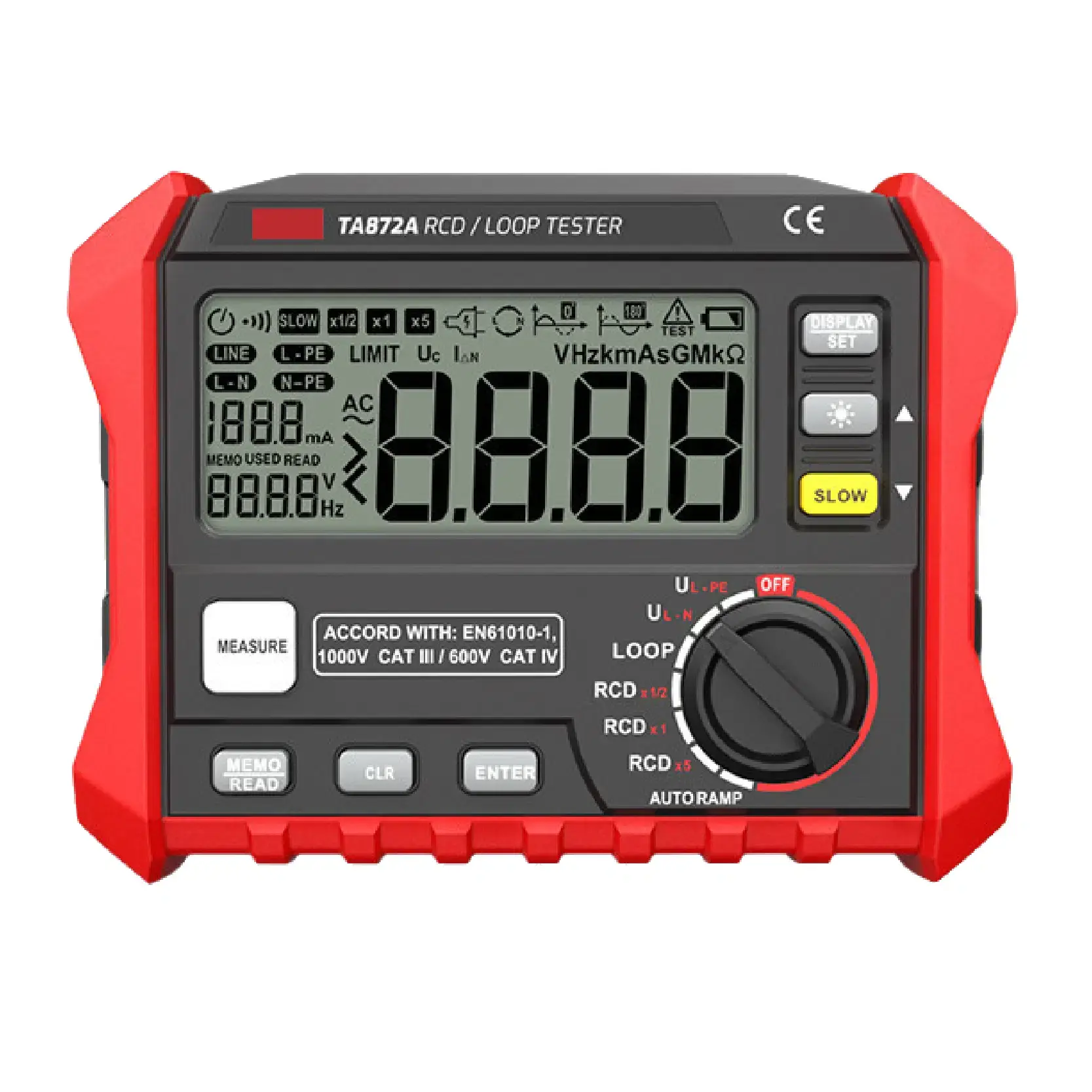 RCD & Loop Tester with Data Logging (Trip Time Measurement, 1000 Record Memory)