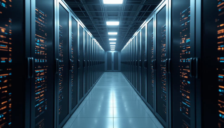 High angle view of a large server room supporting enterprise sensor data