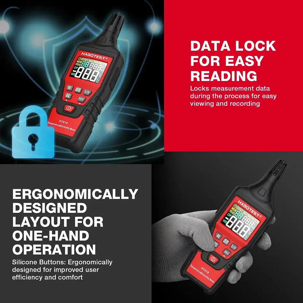 Thumbnail: HABOTEST HT618 Digital Psychrometer Thermometer Hygrometer with Backlight Temper