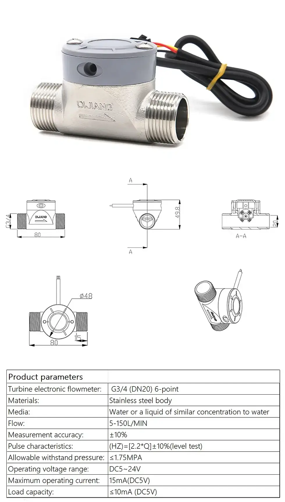 Thumbnail: Stainless Steel Turbine Flow Sensor for Water and Wastewater Pipeline Monitoring