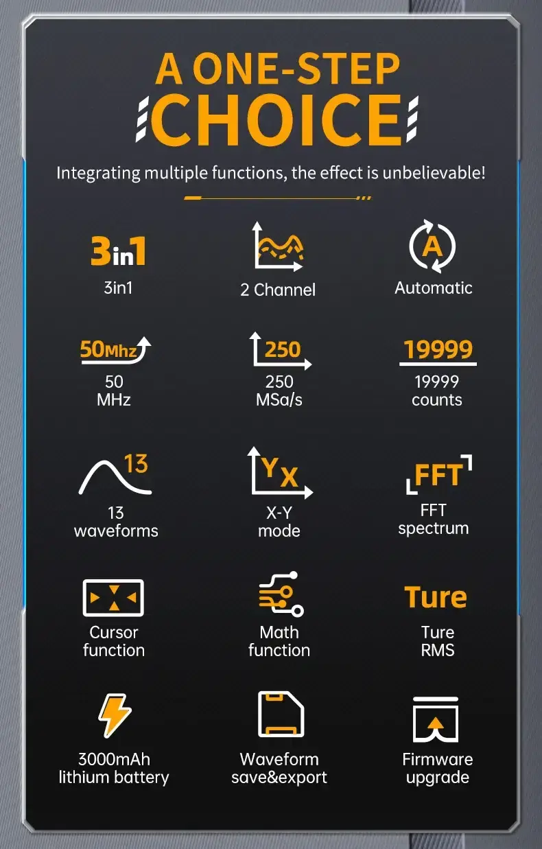 Thumbnail: 3-in-1 Handheld Oscilloscope Multimeter & Signal Generator – 50MHz Bandwidth