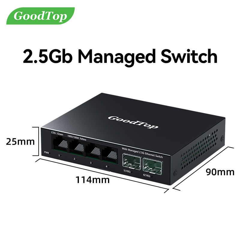 2.5GbE Managed Switch 6 Port 2.5GBASE-T Network Switcher 10G SFP+ Slot U