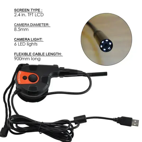 Thumbnail: USB HD 8.5mm Camera Video Inspection 6 LED Light Borescope Tape Style Endoscope