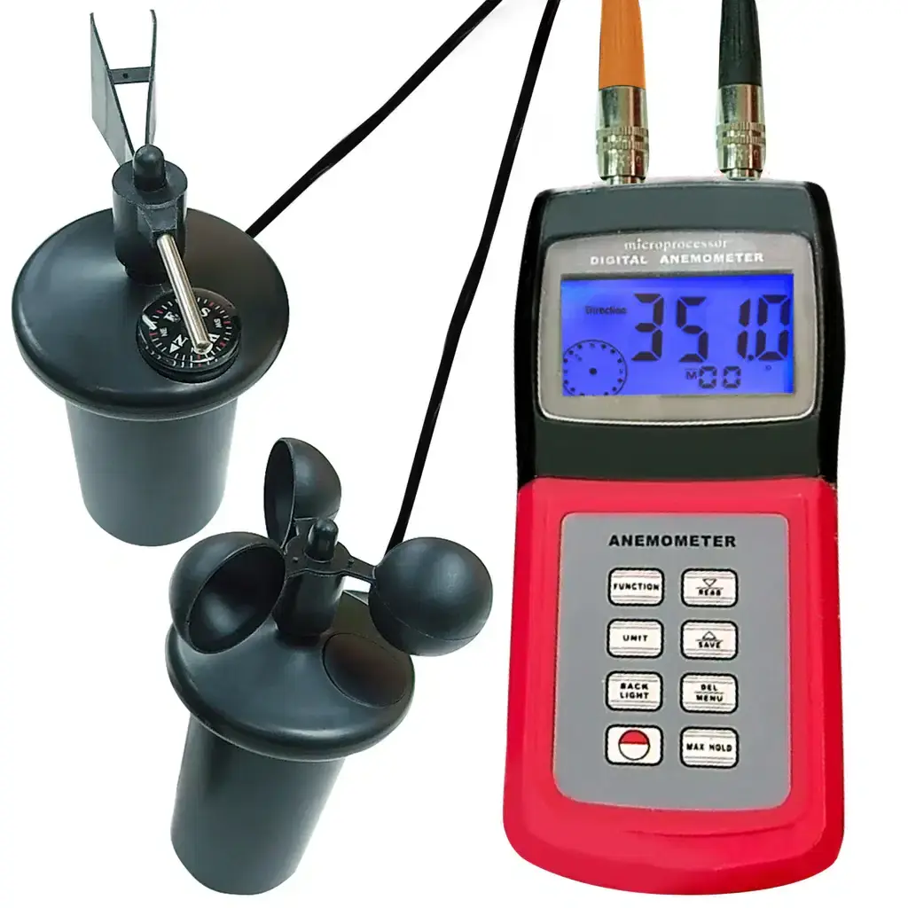 Multi-Function Digital Anemometer with Speed, Flow, Direction & Temperature