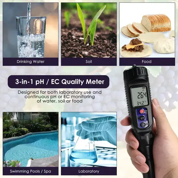Thumbnail: 3-in-1 Portable pH, EC & Temperature Tester – Water, Soil & Food Quality Meter