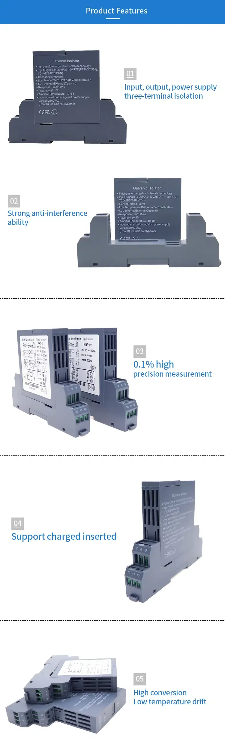 Thumbnail: Galvanic Signal Isolator – 4–20mA to 0–10V DIN Rail Analog Converter Module