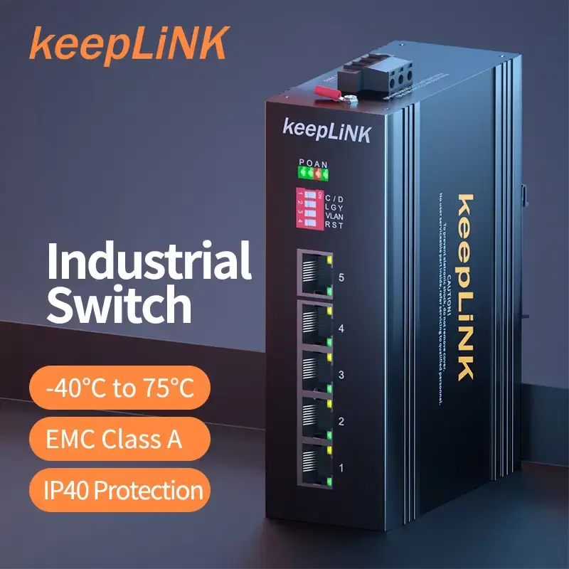 Thumbnail: Industrial 5-Port Gigabit Ethernet Switch – DIN-Rail, Unmanaged, Plug-and-Play