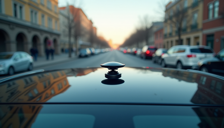 Eye-level view of automotive sensor array mounted on vehicle roof for driver assistance systems