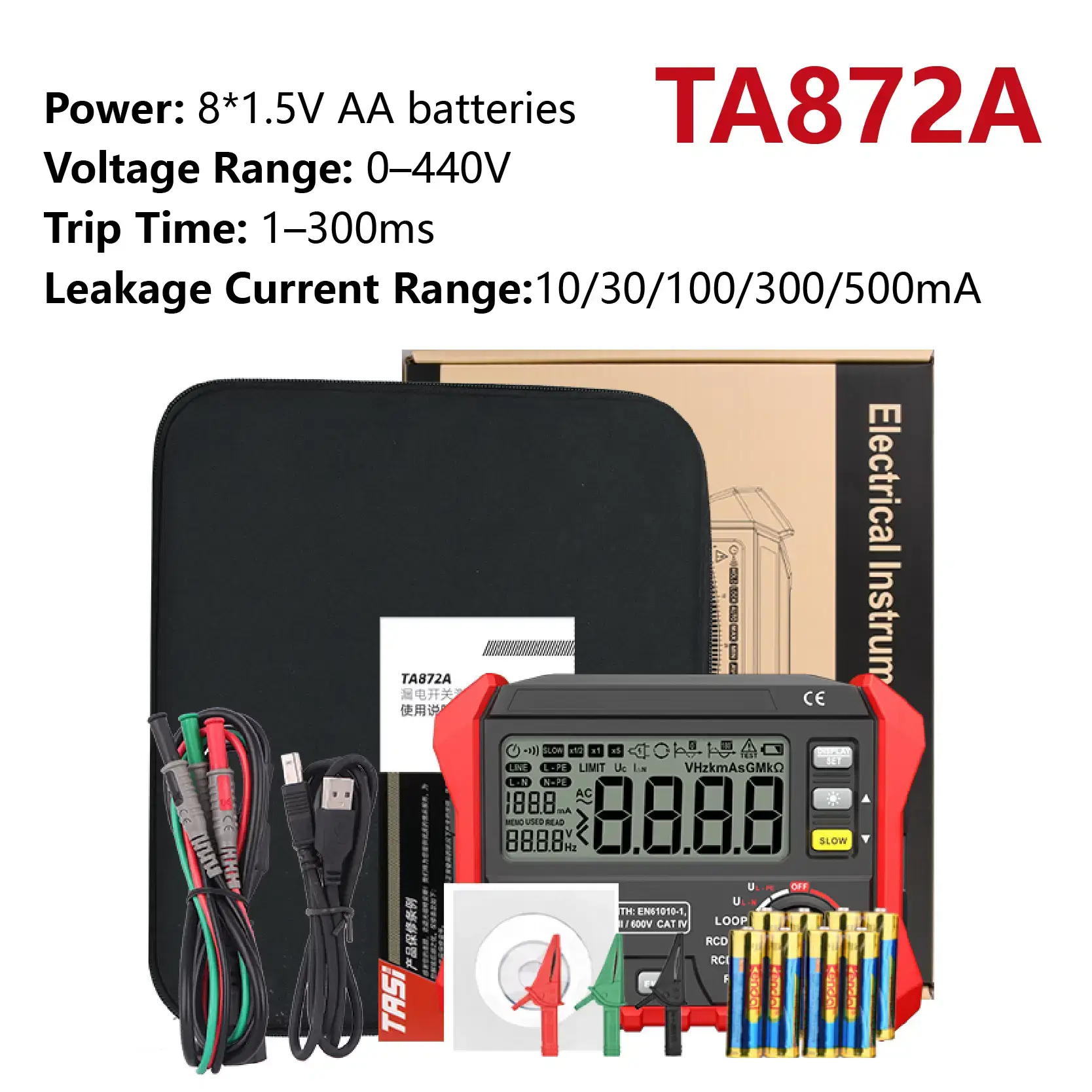RCD & Loop Tester with Data Logging (Trip Time Measurement, 1000 Record Memory)