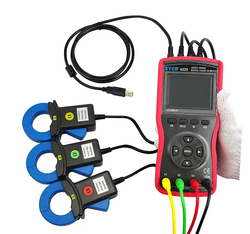 Thumbnail: Digital 3-Phase Clamp Power Meter with Large Jaw, AC Voltage and Current Tester
