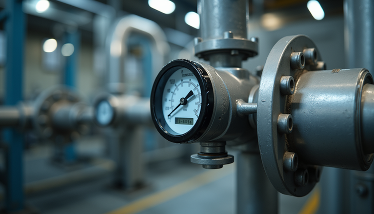 Close-up view of ProSight flow meter installed on industrial piping