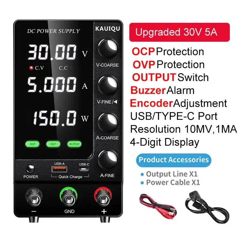 Thumbnail: Precision DC Bench Power Supply – 0–32V 0–3A with OVP/OCP Alarms & USB