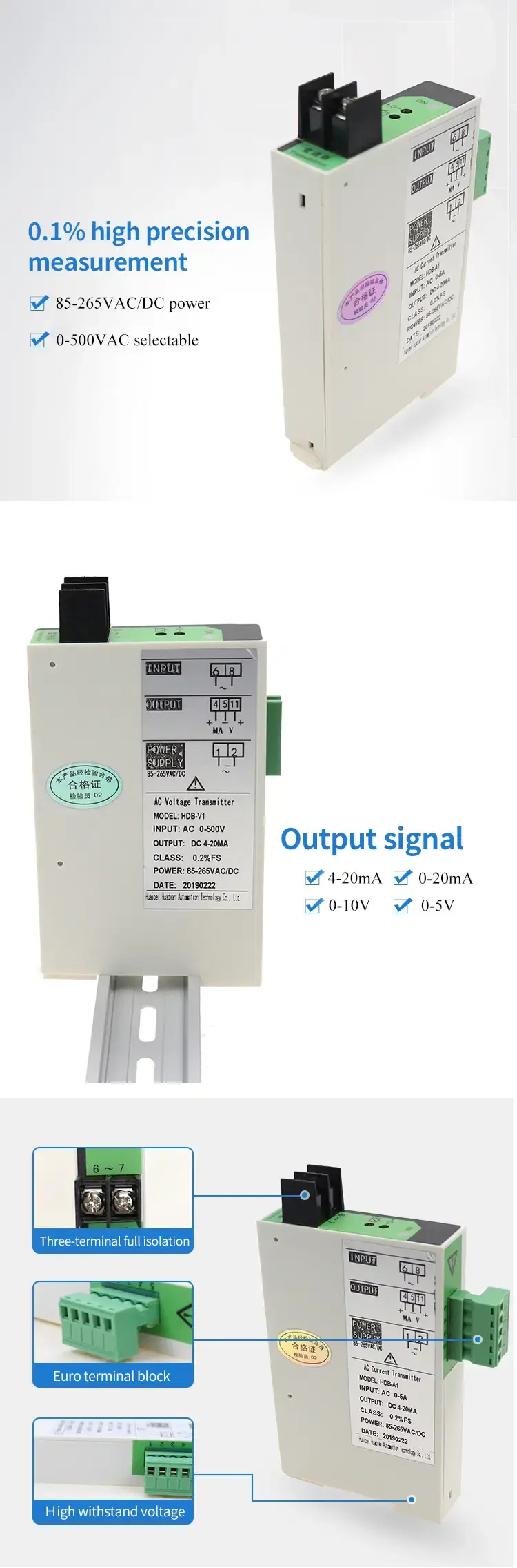 Thumbnail: AC Voltage Transmitter with Zero & Span Adjustment – 0–500VAC Input