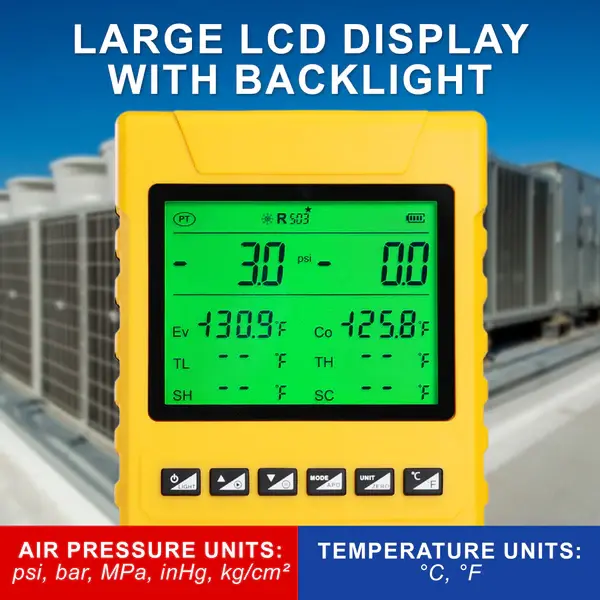 Thumbnail: Digital Refrigerant Manifold Gauge Set – 800PSI HVAC Vacuum Pressure Tester