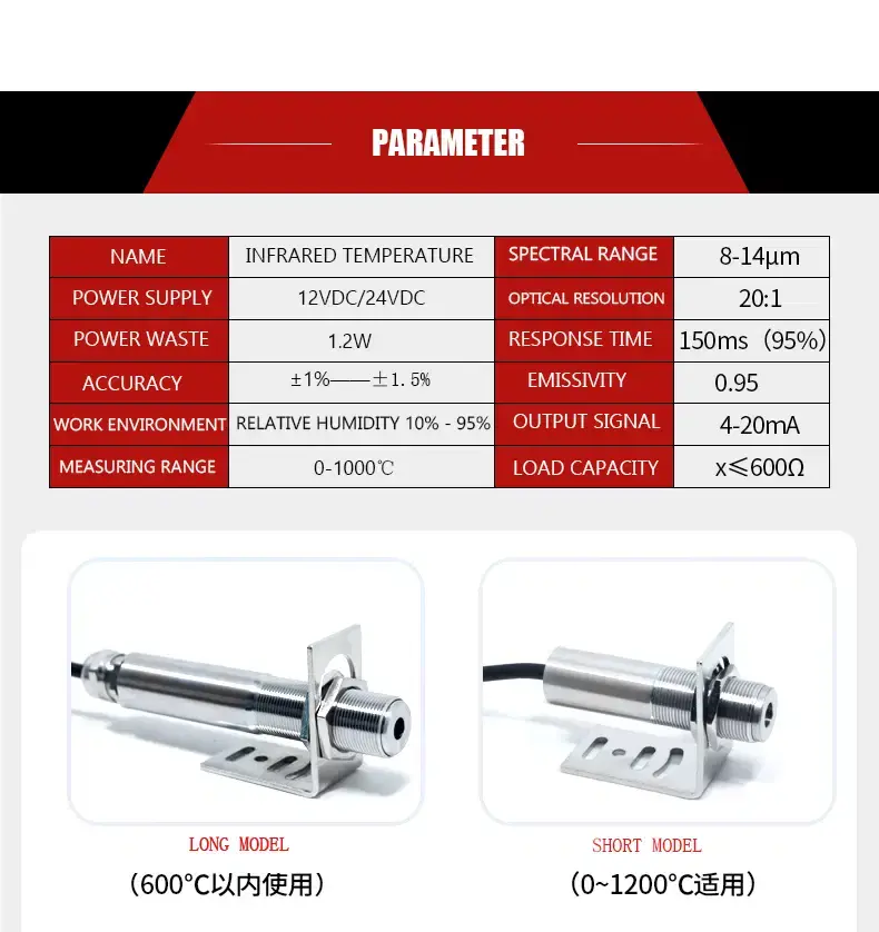 Thumbnail: Industrial Infrared Temperature Sensor – Non-Contact 4–20 mA Output