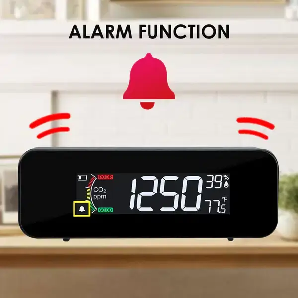 Thumbnail: Portable CO₂ Monitor with Temperature & Humidity – NDIR Sensor, Rechargeable