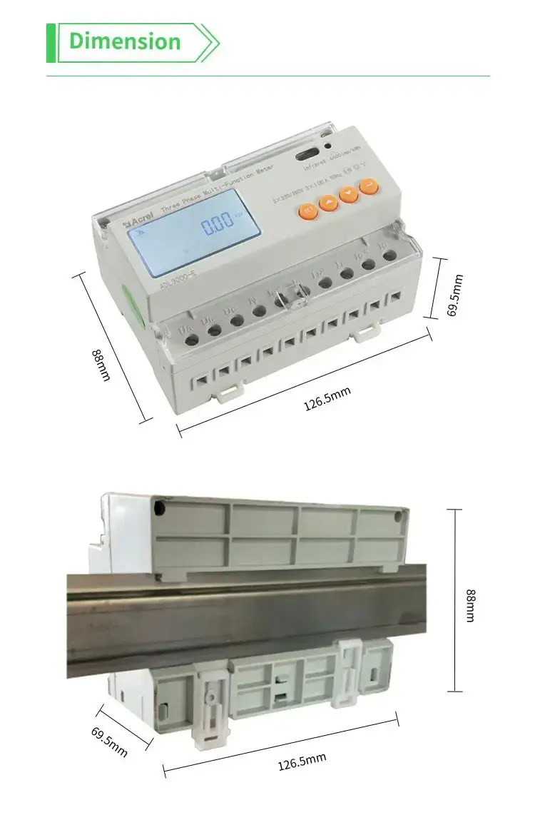 Thumbnail: Three Phase Bidirectional Energy Meter – Class 0.5S DIN Rail Smart Power Meter