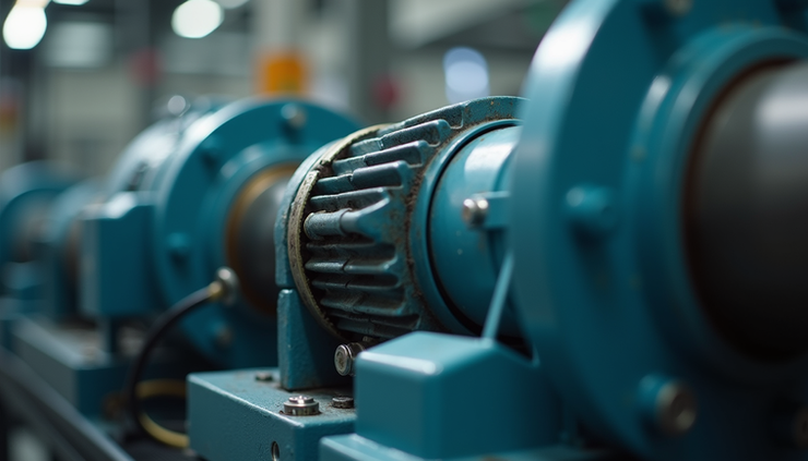 Close-up view of vibration sensor mounted on industrial motor housing