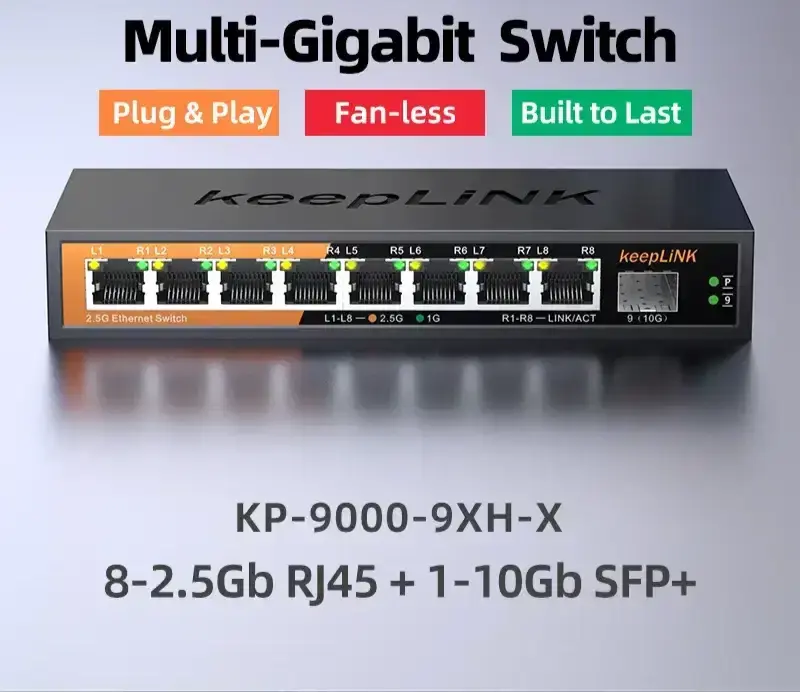 Thumbnail: 9-Port Multi-Gigabit Unmanaged Ethernet Switch with 8 × 2.5G RJ45 and 1 × 10G SF