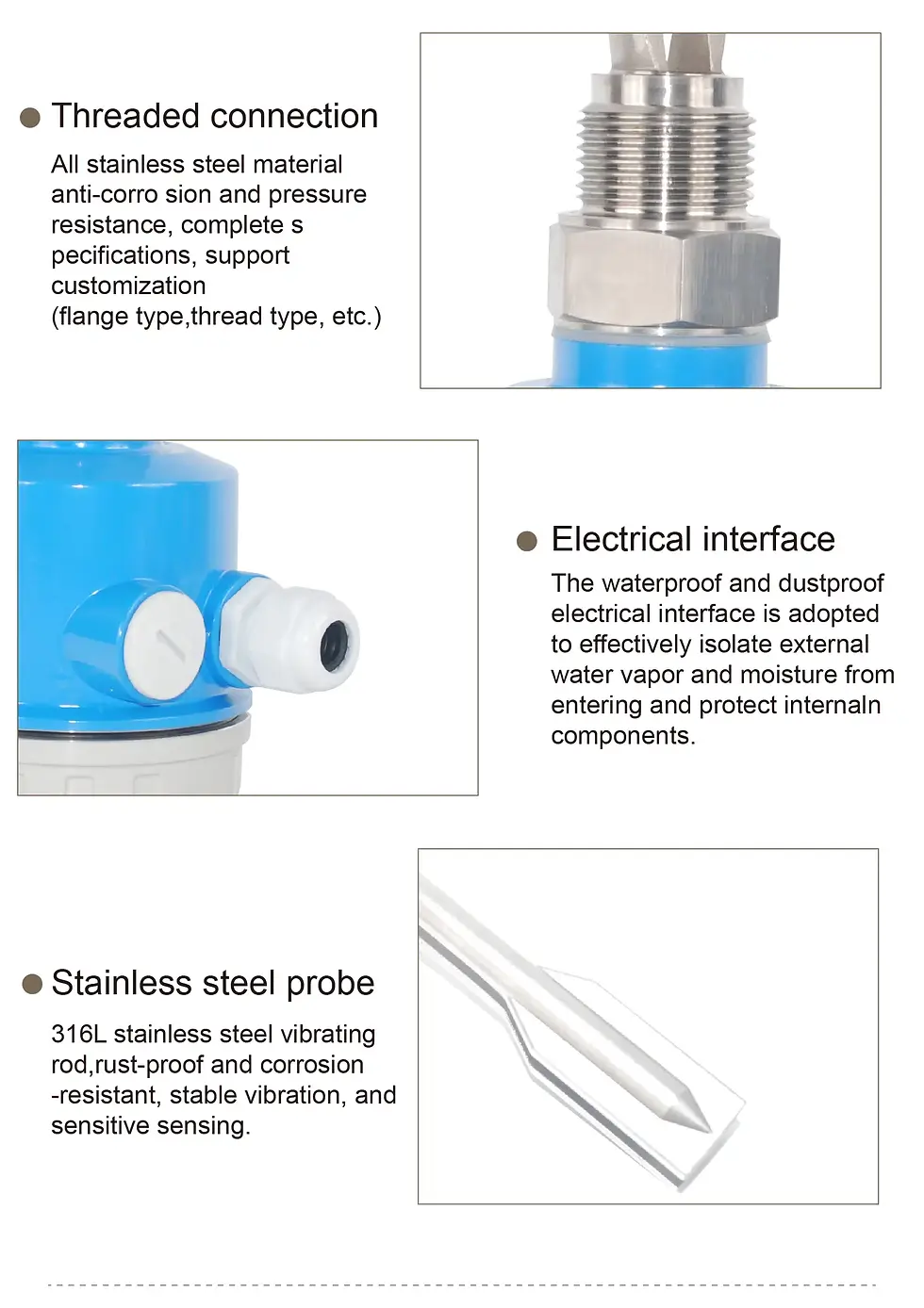 Thumbnail: Stainless Steel Tuning Fork Level Switch – Relay Output, Industrial Grade