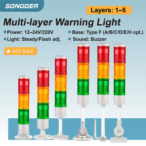 Process Indicator Light Industrial Stack Light LED Tower Signal Light 1–5 Layer with Buzzer 24V ...