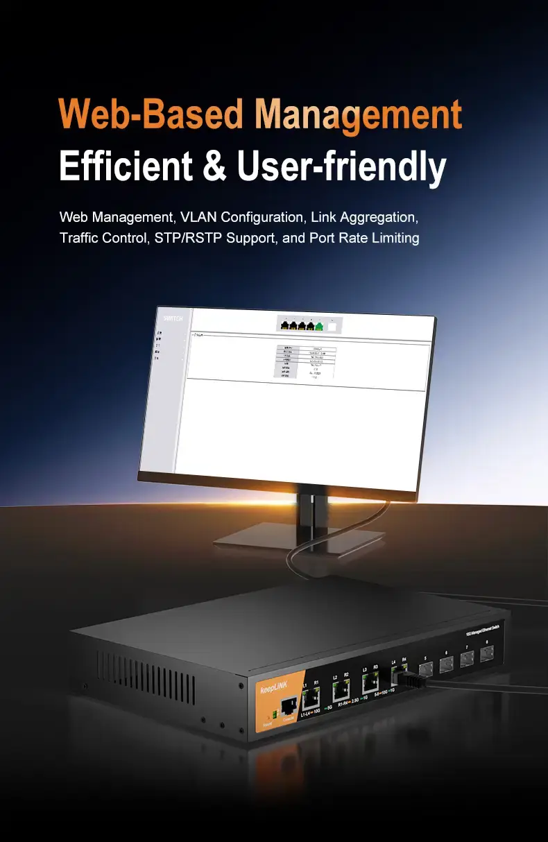 Thumbnail: 8-Port 10Gb Layer 3 Managed Ethernet Switch with 4 × 10G Base-T and 4 × 10G SFP+