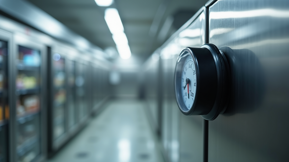 Close-up view of a temperature sensor installed in a food storage area