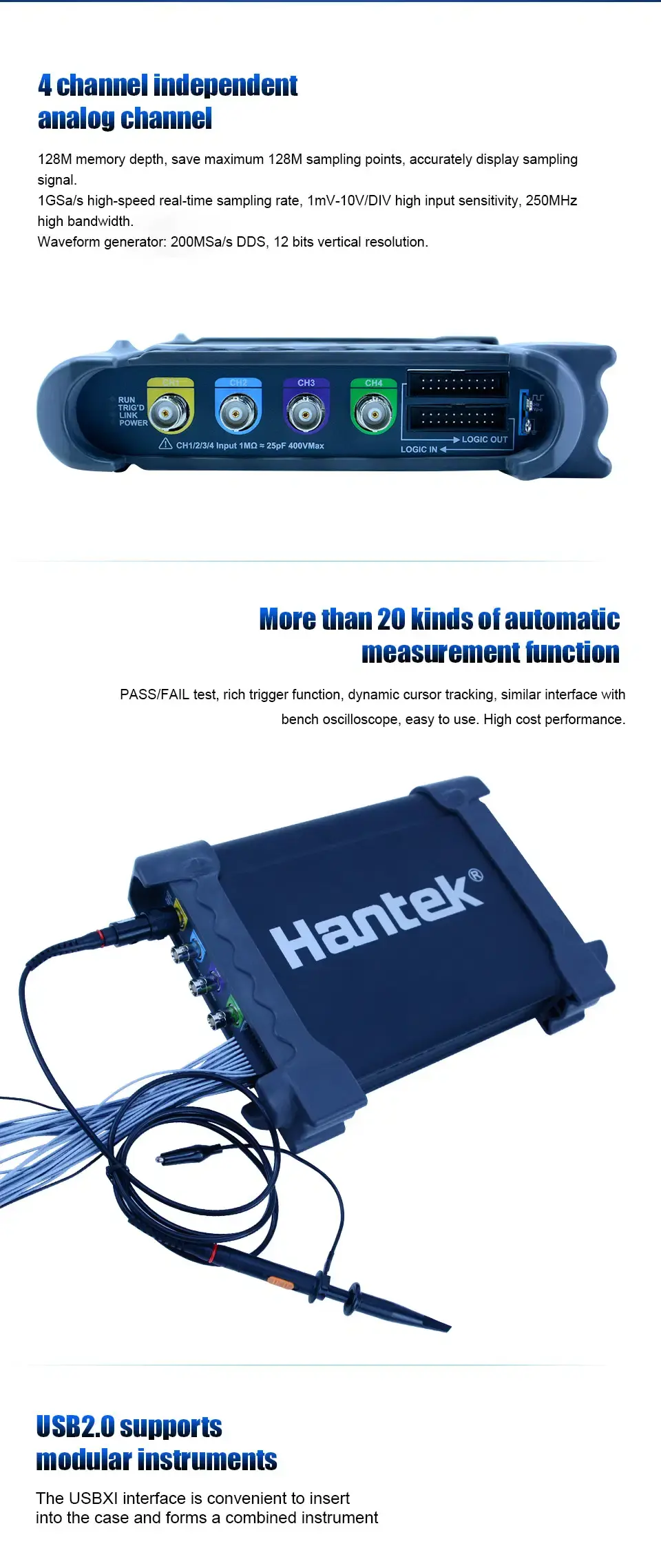 Thumbnail: Hantek DSO3000A Series PC USB Oscilloscope – 4 Channel, 100–250 MHz, 1 GSa/s